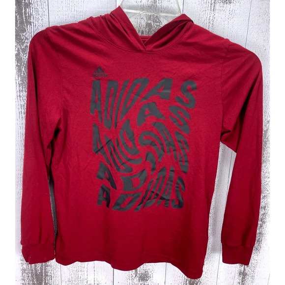 Adidas Youth Boys Hoodie Red Long Sleeve Pullover Size M 10/12 Graphic Logo - Picture 1 of 6